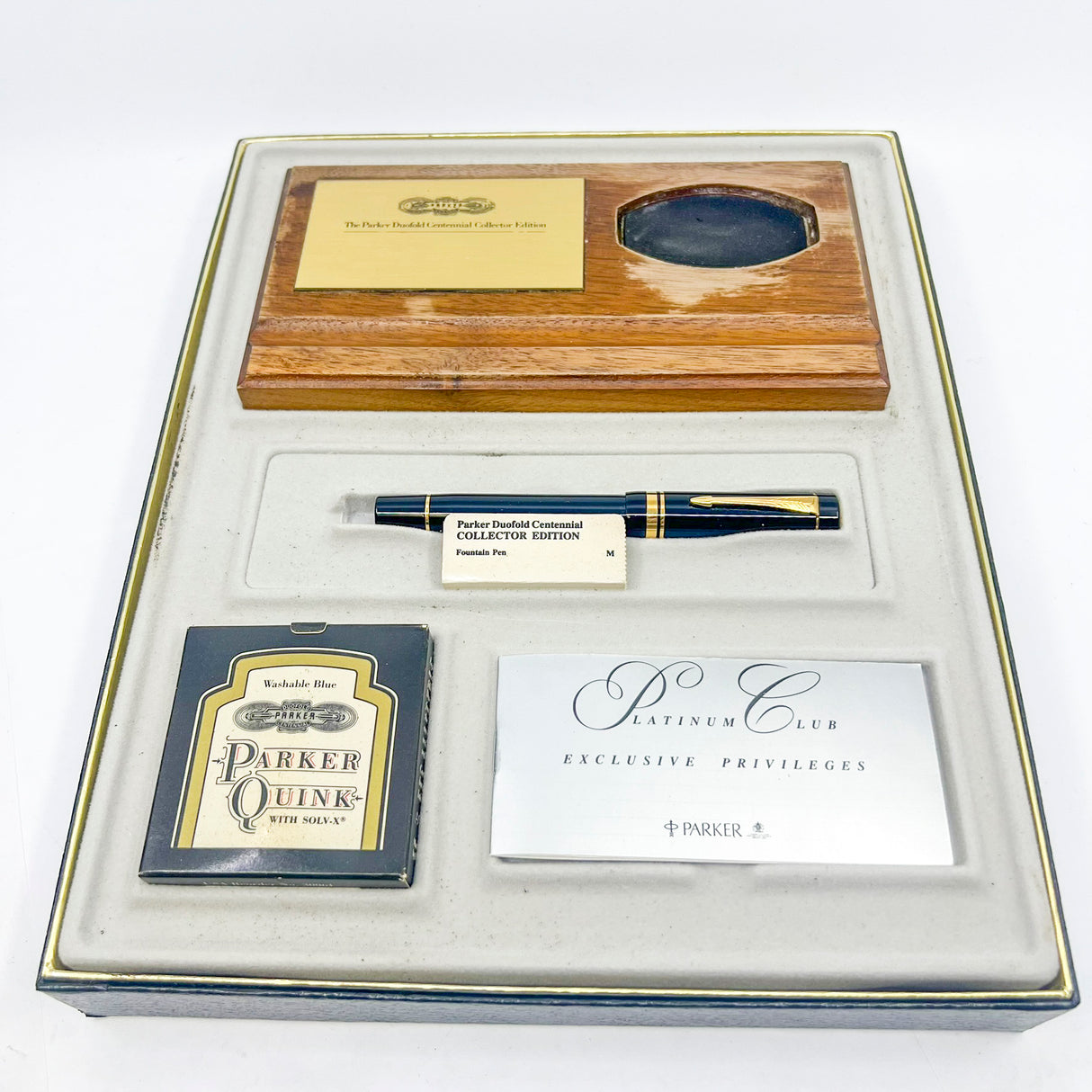 Parker Centennial (Largest Size) Black Duofold Fountain Pen  - Special Presentation Box & Contents for the 100th Anniversary of the Parker Pen Company - Medium 18kt Gold Nib