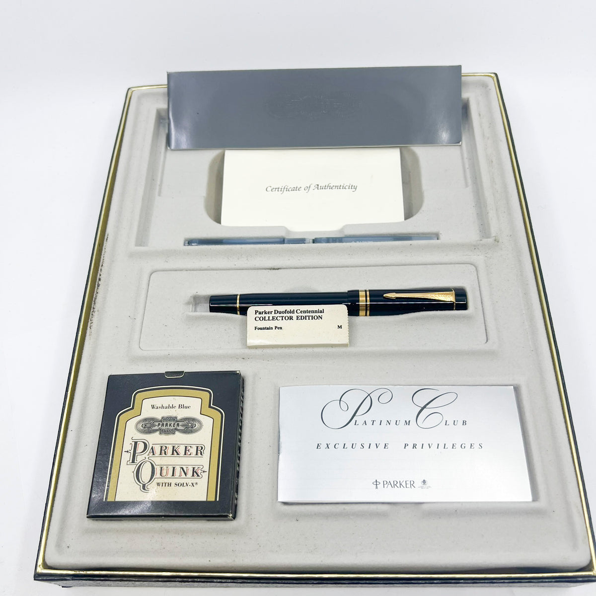 Parker Centennial (Largest Size) Black Duofold Fountain Pen  - Special Presentation Box & Contents for the 100th Anniversary of the Parker Pen Company - Medium 18kt Gold Nib