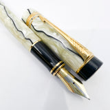 Parker Duofold International (Standard Size) Pearl & Black Fountain Pen  - Medium 18kt Gold Nib