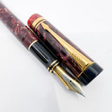 Parker Duofold International Maroon Marble Fountain Pen (Circa 1990) - Medium 18kt Gold Nib