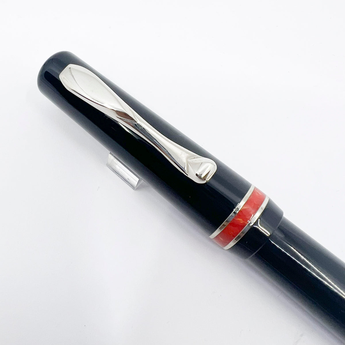 Visconti Glossy Black Resin Midnight Voyager Fountain  Pen - Two Rings of Coral Celluloid - Broad 18kt Gold Nib