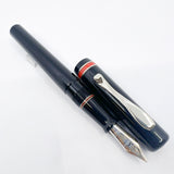 Visconti Glossy Black Resin Midnight Voyager Fountain  Pen - Two Rings of Coral Celluloid - Broad 18kt Gold Nib