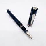 Visconti Glossy Black Resin Midnight Voyager Fountain  Pen - Two Rings of Coral Celluloid - Broad 18kt Gold Nib