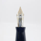 Visconti Glossy Black Resin Midnight Voyager Fountain  Pen - Two Rings of Coral Celluloid - Broad 18kt Gold Nib