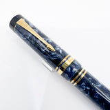 Parker Centennial (Largest Size) Duofold Blue Marble Fountain Pen - Early #31 Fine 14kt Gold Nib - Circa 1988