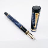 Parker Centennial (Largest Size) Duofold Blue Marble Fountain Pen - Early #31 Fine 14kt Gold Nib - Circa 1988