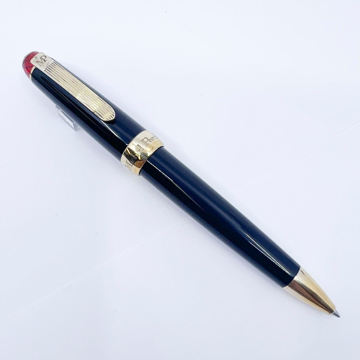 Michel Perchin Limited Edition Black & Vermeil Executive Ballpoint Pen with Red Guilloche Enamelwork on Crown