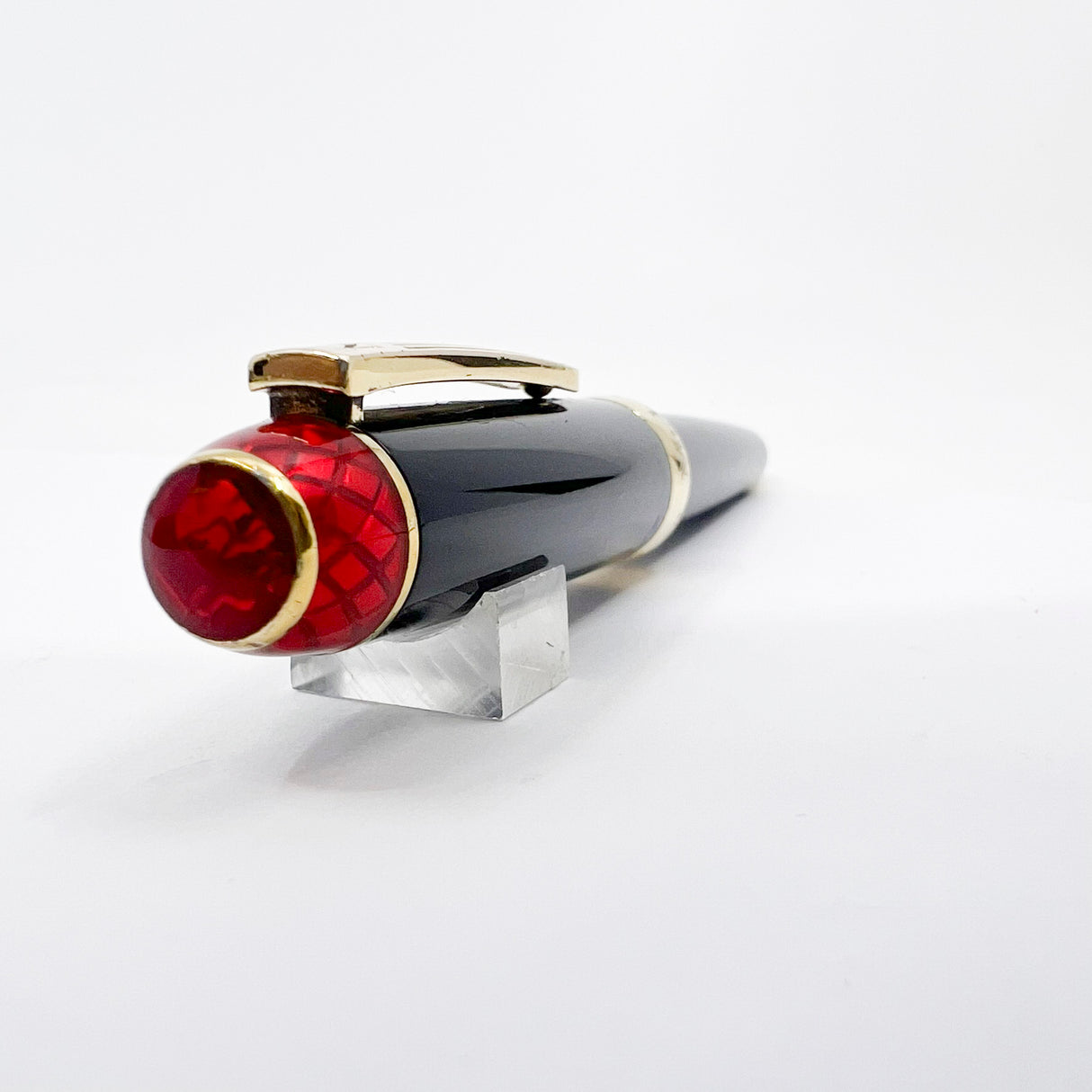 Michel Perchin Limited Edition Black & Vermeil Executive Ballpoint Pen with Red Guilloche Enamelwork on Crown