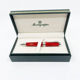 Montegrappa Espressione  Lustrous Red Celluloid Facetted Ballpoint Pen - Sterling Silver Clip and Trim