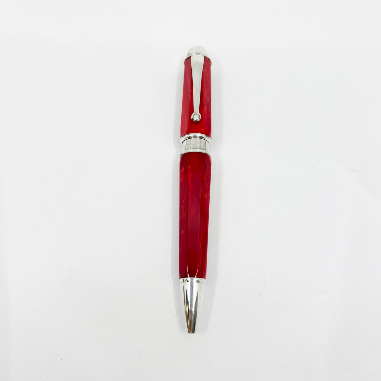 Montegrappa Espressione  Lustrous Red Celluloid Facetted Ballpoint Pen - Sterling Silver Clip and Trim