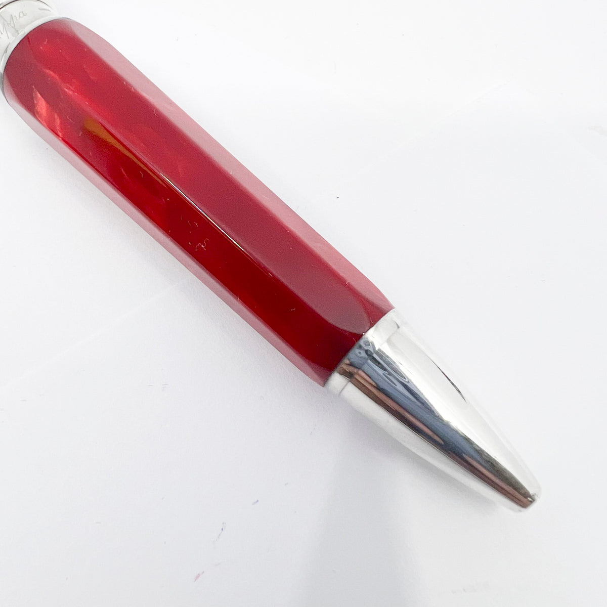 Montegrappa Espressione  Lustrous Red Celluloid Facetted Ballpoint Pen - Sterling Silver Clip and Trim
