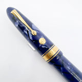 Armando Simoni Club Ogiva Extra Blue La Royale Celluloid Gold trim - Circa 2017 - Medium Magic Flex 14kt Gold Nib