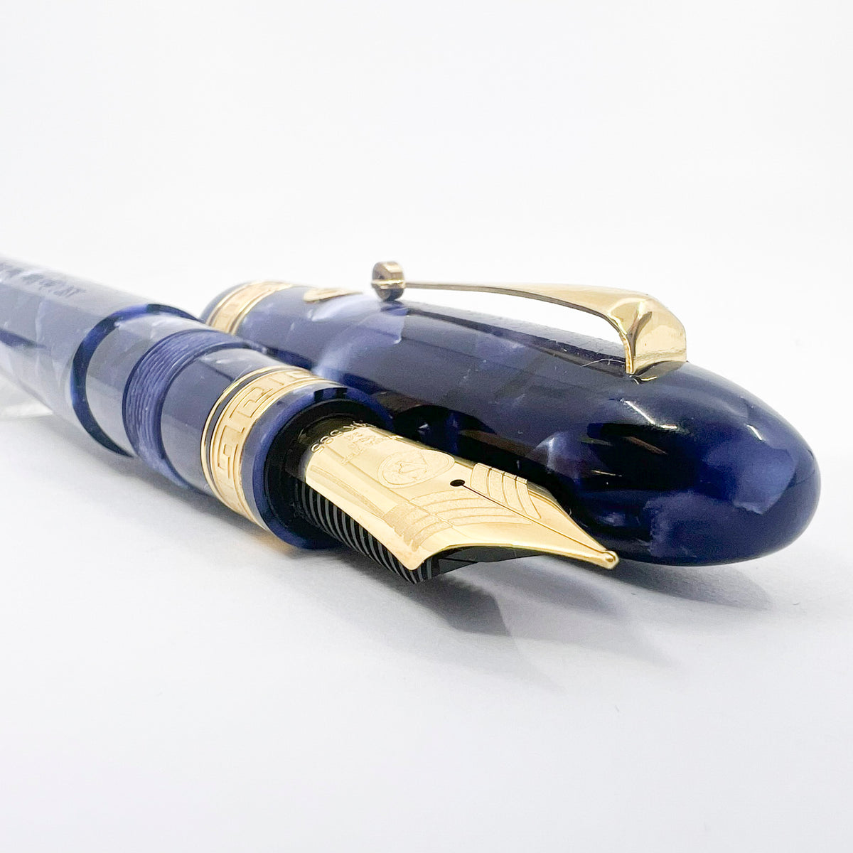 Armando Simoni Club Ogiva Extra Blue La Royale Celluloid Gold trim - Circa 2017 - Medium Magic Flex 14kt Gold Nib
