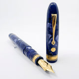 Armando Simoni Club Ogiva Extra Blue La Royale Celluloid Gold trim - Circa 2017 - Medium Magic Flex 14kt Gold Nib