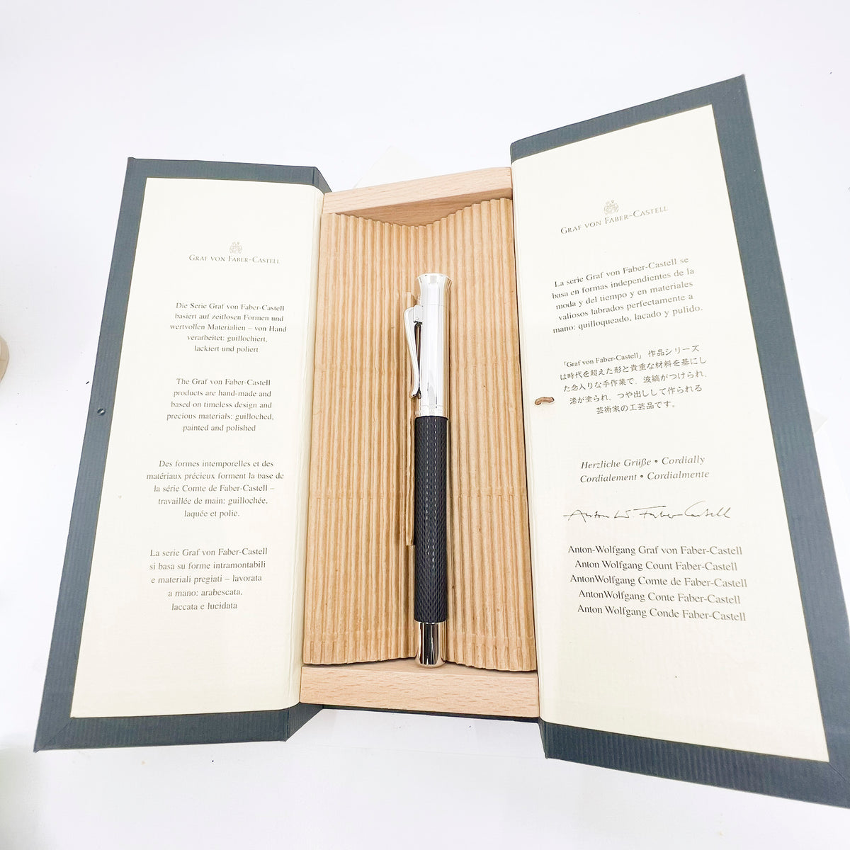 Graf Von Faber Castell Black Resin Guilloche Fountain Pen - Broad 18kt Gold Nib