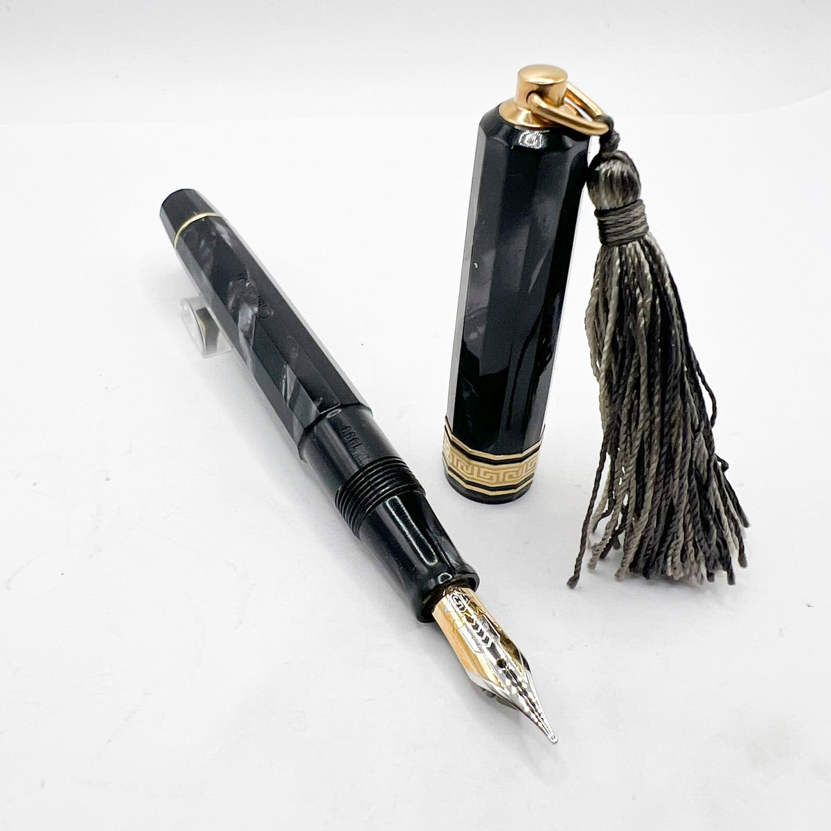OMAS Princess Paragon Extra Platinum Celluloid Fountain Pen with Tassel -  Medium 18kt Gold Nib
