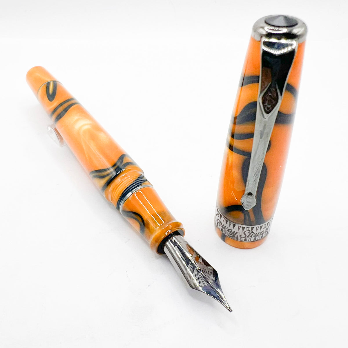 Conway Stewart Model #100 Orange Swirl Fountain Pen  - Medium Stainless Steel Nib