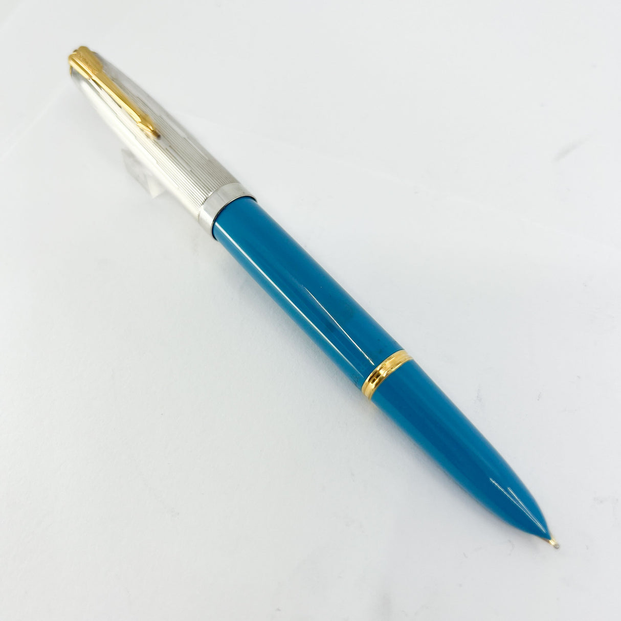 Parker 51 Special Edition Sterling Silver & Vista Blue Fountain Pen - Medium 18kt Gold  Nib
