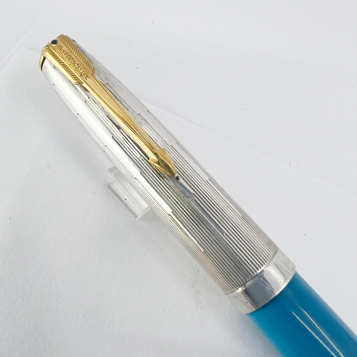 Parker 51 Special Edition Sterling Silver & Vista Blue Fountain Pen - Medium 18kt Gold  Nib