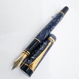 Parker International Duofold Blue Marble Fountain Pen - Broad 18kt Gold Nib