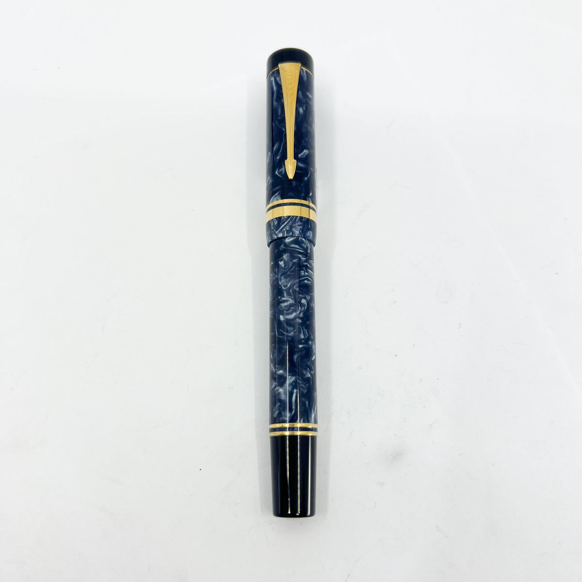 Parker Duofold Centennial (Largest) Marbled Blue Fountain Pen - Double Broad Oblique #91 18kt Gold Nib