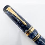 Parker Duofold Centennial (Largest) Marbled Blue Fountain Pen - Double Broad Oblique #91 18kt Gold Nib