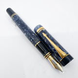 Parker Duofold Centennial (Largest) Marbled Blue Fountain Pen - Double Broad Oblique #91 18kt Gold Nib