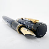 Parker Duofold Centennial (Largest) Marbled Blue Fountain Pen - Double Broad Oblique #91 18kt Gold Nib
