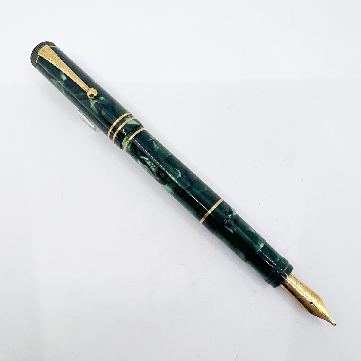 OMAS E.E. Ercolessi Marbled Green Celluloid Limited Edition Fountain Pen - Broad 18kt Gold Nib