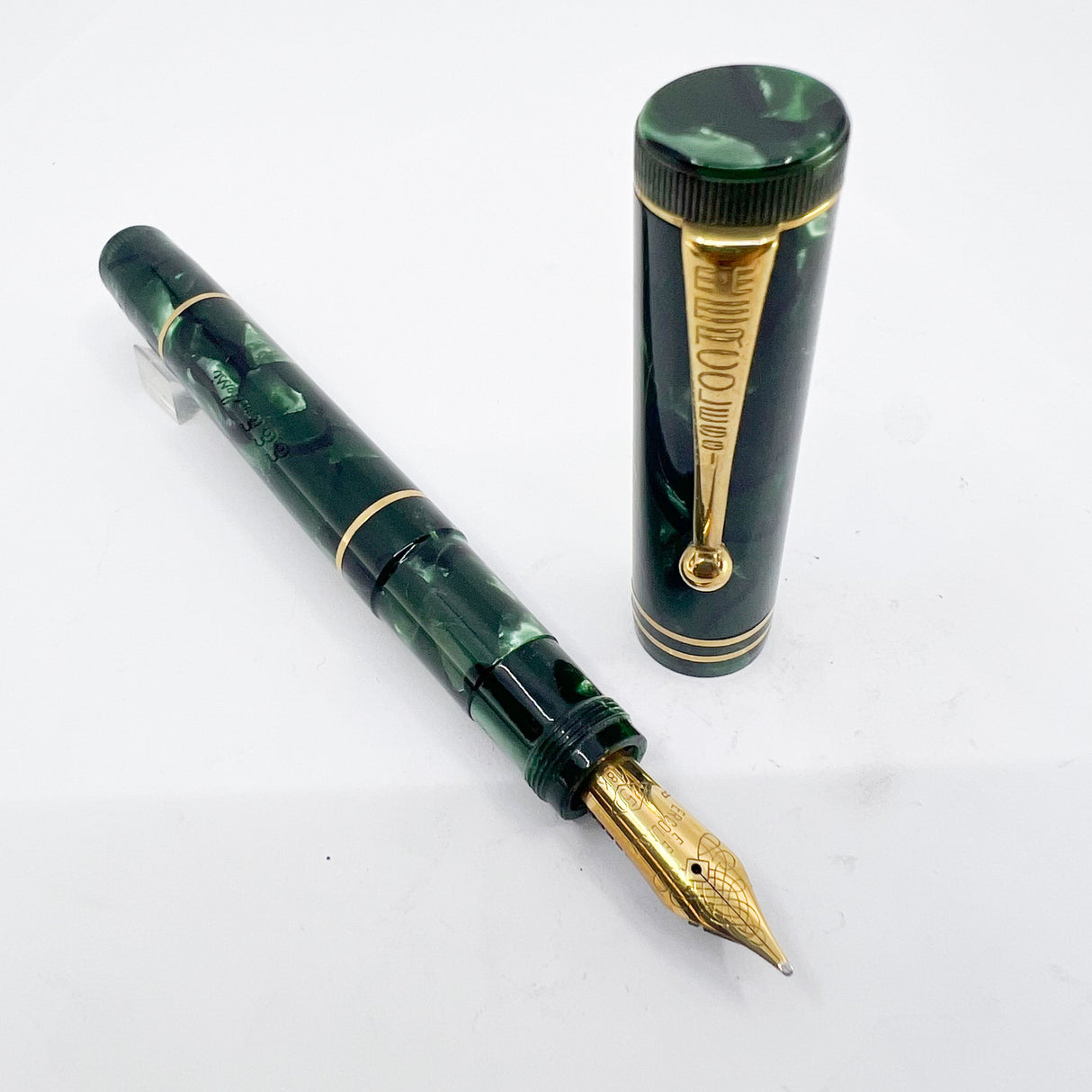 OMAS E.E. Ercolessi Marbled Green Celluloid Limited Edition Fountain Pen - Broad 18kt Gold Nib