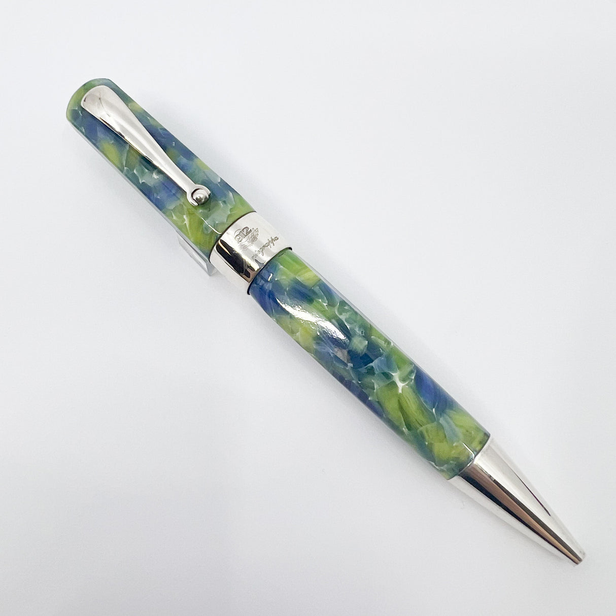 Montegrappa Harmony Solo Lustrous Blue/Green Resin & Sterling Silver Octagonal Ballpoint Pen