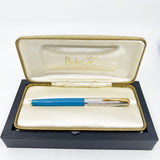 Parker 51 Special Edition Sterling Silver & Vista Blue Fountain Pen - Medium 18kt Gold  Nib