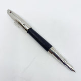 S. T. Dupont Orpheo Fountain Pen - Palladium Plated Cap - Textured Leather Barrel -  Medium 18kt Gold Nib