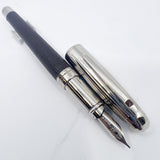 S. T. Dupont Orpheo Fountain Pen - Palladium Plated Cap - Textured Leather Barrel -  Medium 18kt Gold Nib