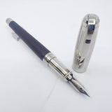 S. T. Dupont Orpheo Fountain Pen - Palladium Plated Cap - Textured Leather Barrel -  Medium 18kt Gold Nib