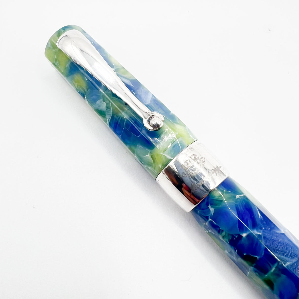 Montegrappa Harmony Solo Lustrous Blue/Amber Green Resin & Sterling Silver Octagonal Ballpoint Pen