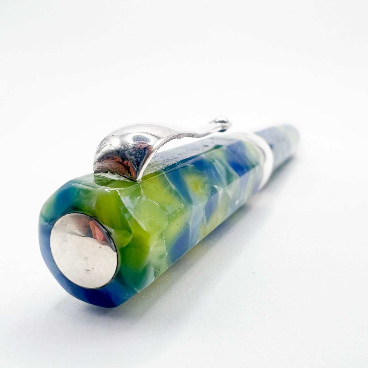 Montegrappa Harmony Solo Lustrous Blue/Amber Green Resin & Sterling Silver Octagonal Ballpoint Pen