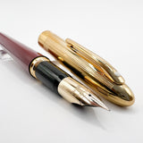 Sheaffer Crest Fountain Pen - Gold-Plated Cap - Burgundy Barrel - Fine 18kt Gold Nib (Circa 1990s)