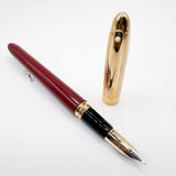 Sheaffer Crest Fountain Pen - Gold-Plated Cap - Burgundy Barrel - Fine 18kt Gold Nib (Circa 1990s)