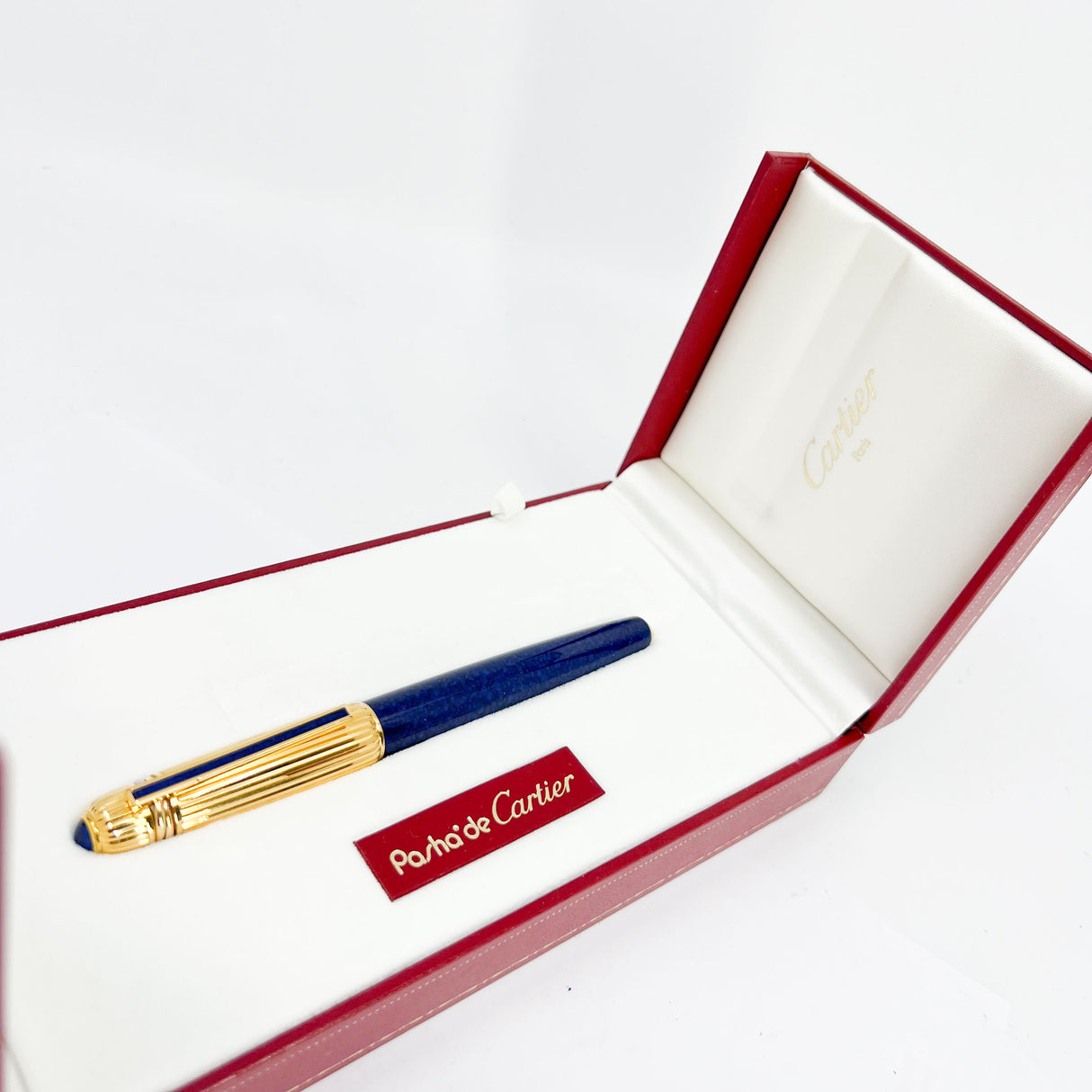 Cartier Pasha Capped Trinity Ballpoint - Blue Marbled Lacquer Barrel & Clip - Fluted Heavy 10 Microns Gold Plated Cap - An Icon of Cartier!