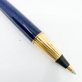 Cartier Pasha Capped Trinity Ballpoint - Blue Marbled Lacquer Barrel & Clip - Fluted Heavy 10 Microns Gold Plated Cap - An Icon of Cartier!