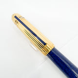 Cartier Pasha Capped Trinity Ballpoint - Blue Marbled Lacquer Barrel & Clip - Fluted Heavy 10 Microns Gold Plated Cap - An Icon of Cartier!