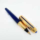 Cartier Pasha Capped Trinity Ballpoint - Blue Marbled Lacquer Barrel & Clip - Fluted Heavy 10 Microns Gold Plated Cap - An Icon of Cartier!