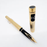 Sheaffer Full-Size Targa Elegant Gold-Plated Cross Hatch Fountain Pen - Medium 14kt Gold Nib