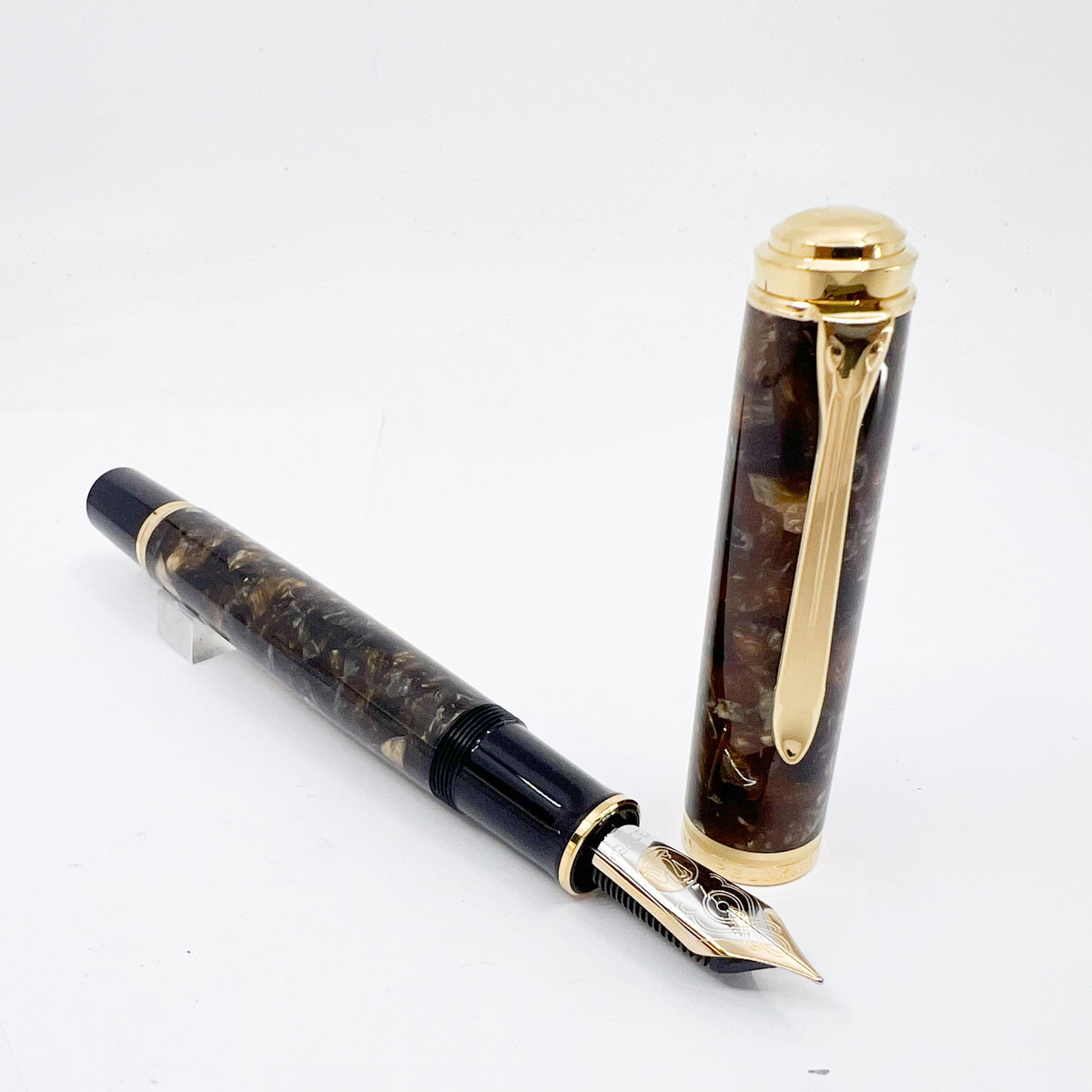 Pelikan M1000 Renaissance Brown Marble Fountain Pen - Fine 18kt Gold Nib