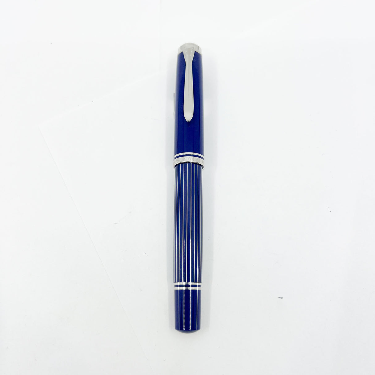 Pelikan M815 Metal Striped Blue Fountain Pen - Fine 18kt Gold Nib
