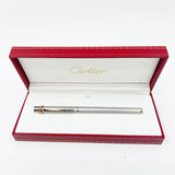 Cartier  Brushed Steel Must de Cartier Fountain Pen/Trinity Bands - Medium 18kt Gold Nib