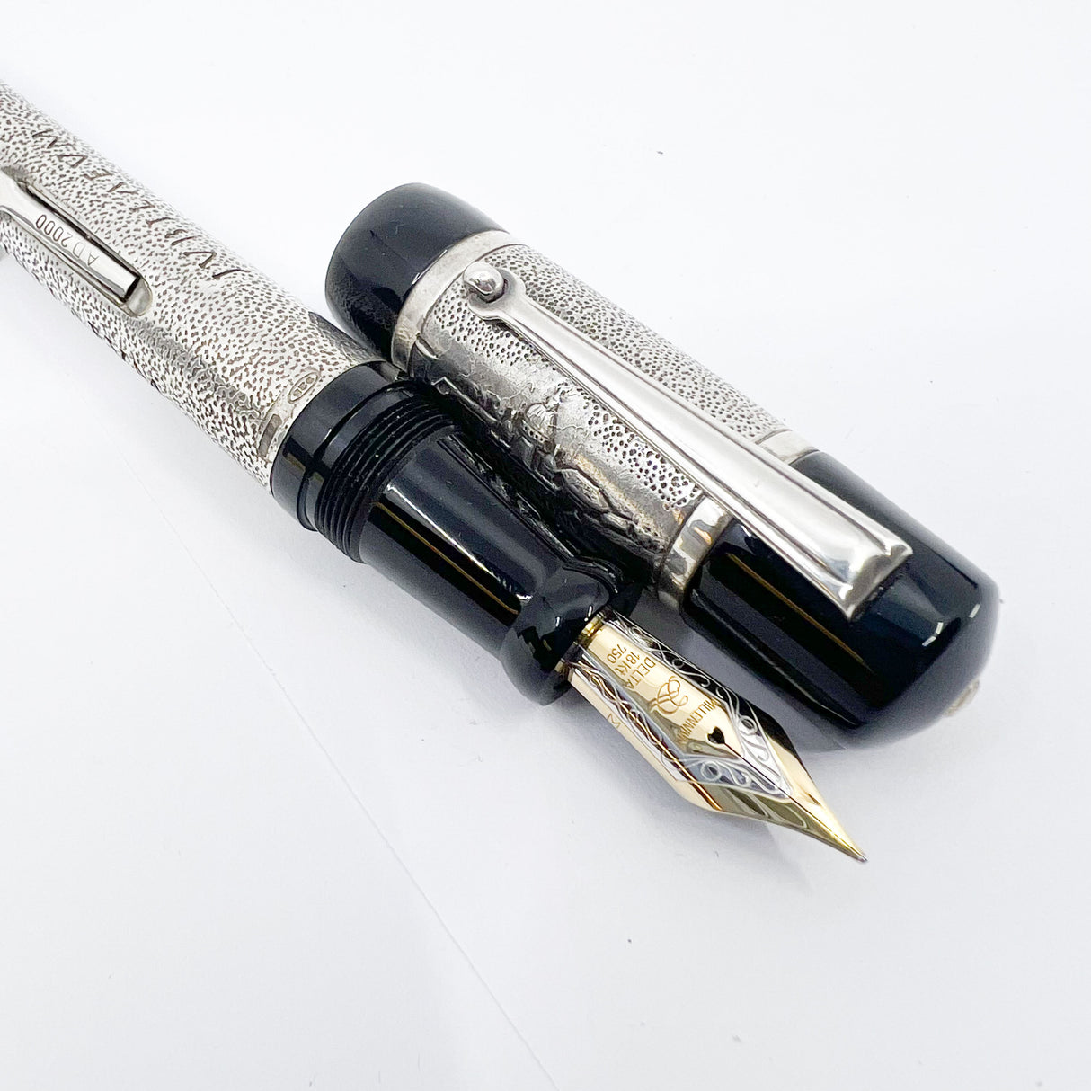 Delta Jubileum 2000 Sterling Silver Lever-Fill Limited Edition Fountain Pen - Medium 18kt Gold  Nib