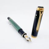 Pelikan  M800 Green Striped Fountain Pen - Early Model "W. Germany" on Cap Band - Extra Fine 18kt "PF" Nib