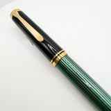 Pelikan Souveran M1000 Black/Green Striped Fountain Pen (Largest)  - Fine 18kt Gold Nib